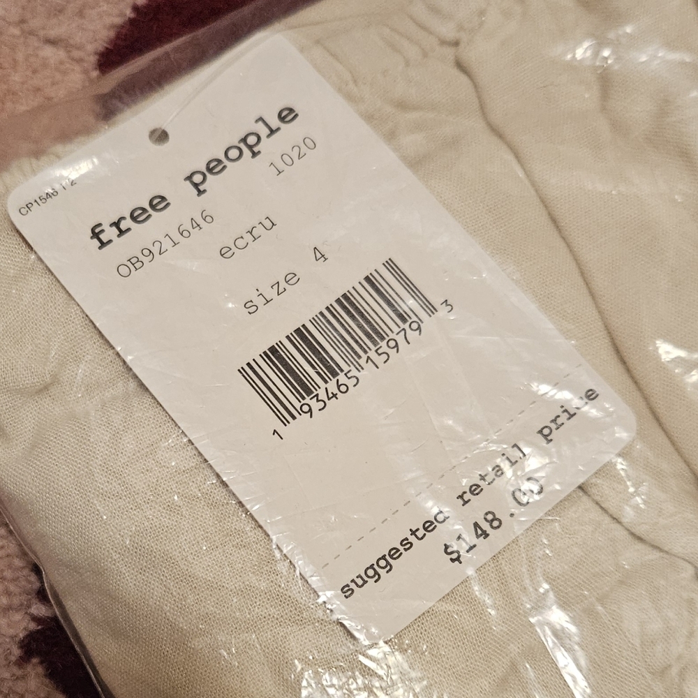 Free People Santorini Midi Dress Pleats Linen Contrast Tie Straps Siz 4 Ecru NWT - Picture 3 of 16